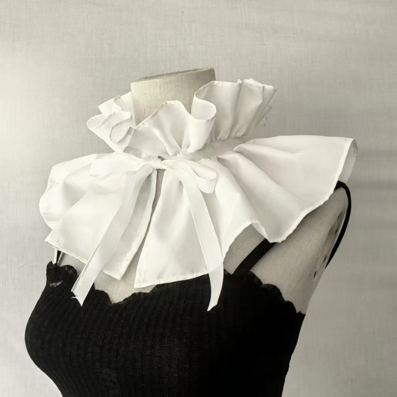 Naujas prancūziško rūmų stiliaus rauktas nėrinių aukšta apykakle retro stiliaus šalikas su netikra apykakle, madingas nėrinių audinys