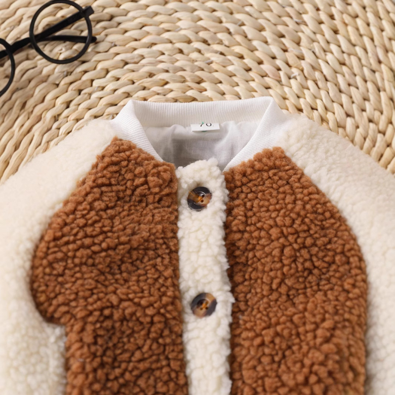 Vaikiški europietiški ir amerikietiški žieminiai ilgarankoviai grynos spalvos pliušiniai sustorinti beisbolo uniformos švarkai, vaikų drabužių komplektai