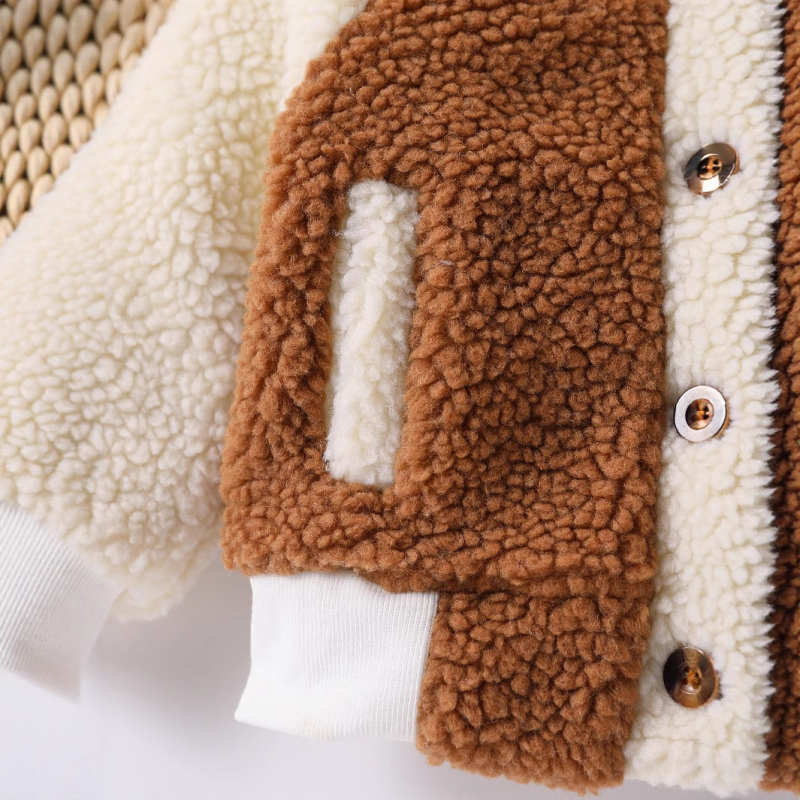 Vaikiški europietiški ir amerikietiški žieminiai ilgarankoviai grynos spalvos pliušiniai sustorinti beisbolo uniformos švarkai, vaikų drabužių komplektai