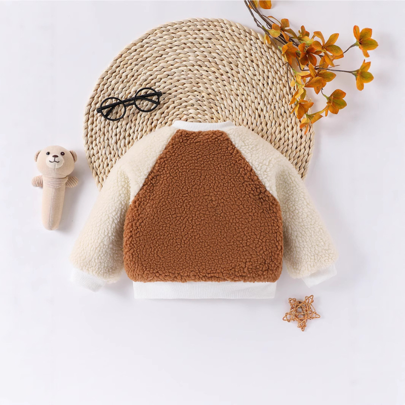 Vaikiški europietiški ir amerikietiški žieminiai ilgarankoviai grynos spalvos pliušiniai sustorinti beisbolo uniformos švarkai, vaikų drabužių komplektai