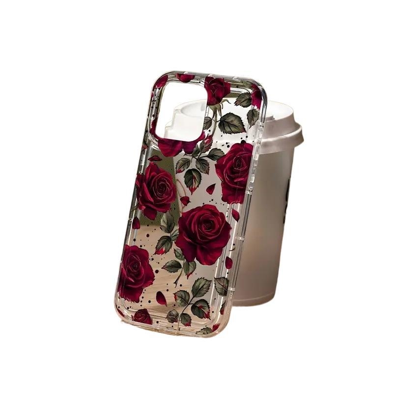 Luxusné puzdro na mobilný telefón Apple 17Pro v červenej ruži, priehľadné puzdro pre iPhone 16Pro, model 14, cezhraničné, horúce, vesmírne, 12