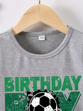 CrossBorder nyári fiú rövid ujjú "Születésnapi fiú, aki szereti a focit" mintás póló, laza, lezser, kerek nyakú