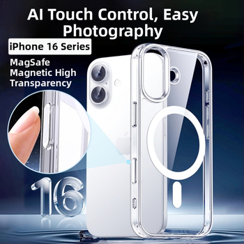 Alkalmas Iphone16Pro átlátszó mágneses Ai érintőképernyős kameragombos mobiltelefon tok Tpu + PC esésgátló tok új modellhez