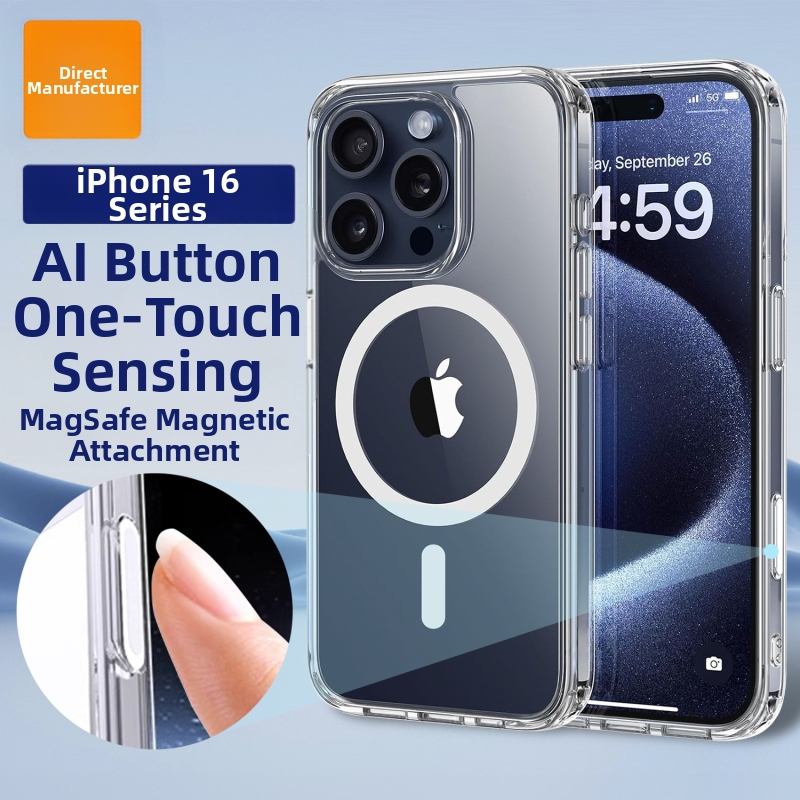 Alkalmas Iphone16Pro átlátszó mágneses Ai érintőképernyős kameragombos mobiltelefon tok Tpu + PC esésgátló tok új modellhez