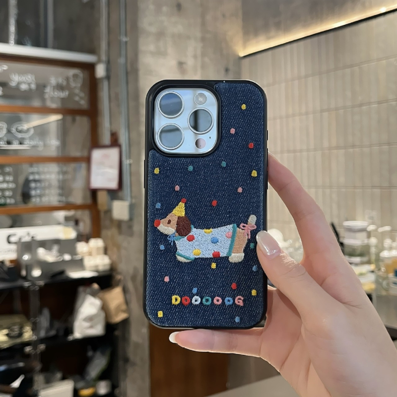 Rajzfilm színű hullámos pöttyös wachshund kutya telefontok, iPhone 15Promax Apple 16Pro védőtokhoz alkalmas