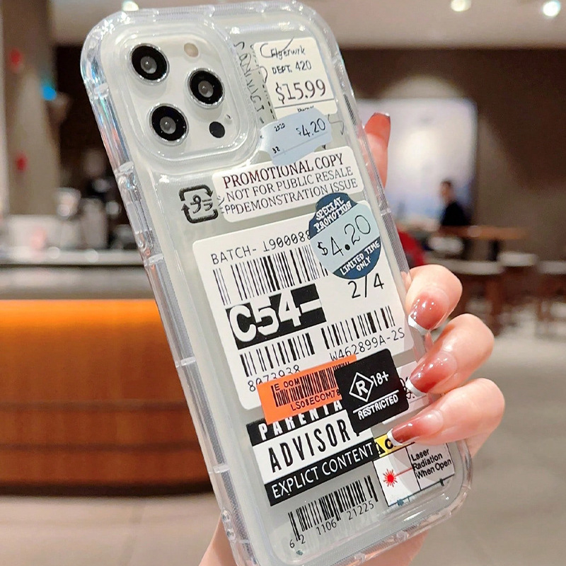 Διαφανής θήκη κινητού τηλεφώνου με ετικέτα barcode για 14/13 μαλακή θήκη iPhone12pro/15promax αντι-πτώση 11/xs
