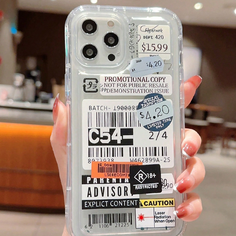Διαφανής θήκη κινητού τηλεφώνου με ετικέτα barcode για 14/13 μαλακή θήκη iPhone12pro/15promax αντι-πτώση 11/xs