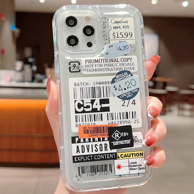 Διαφανής θήκη κινητού τηλεφώνου με ετικέτα barcode για 14/13 μαλακή θήκη iPhone12pro/15promax αντι-πτώση 11/xs