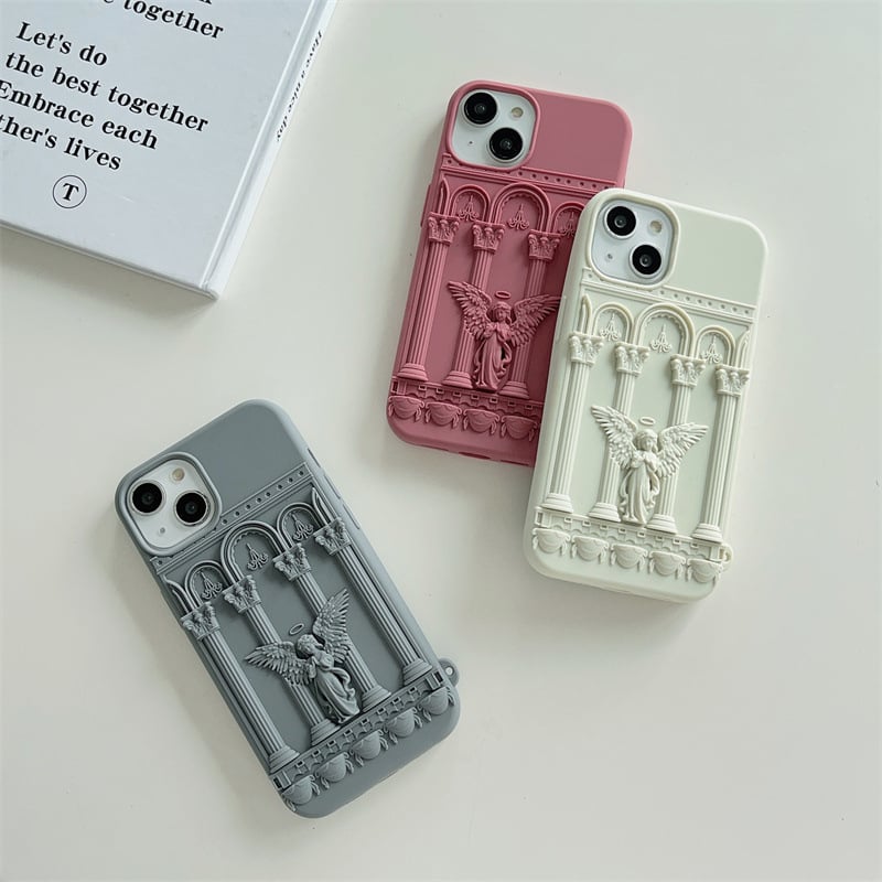 Θήκη τηλεφώνου iPhone 13 με ανάγλυφο άγγελο Creative 15promax Stereo 11 Σιλικόνη 14ης γενιάς, μαλακή κόλλα μαλλιών