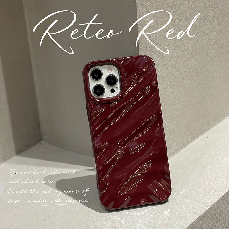 Borvörös Vintage Tejszínmintás Csíkos iPhone 14Pro Apple 13 Mobiltelefon tok 12Pro Selyemmintás