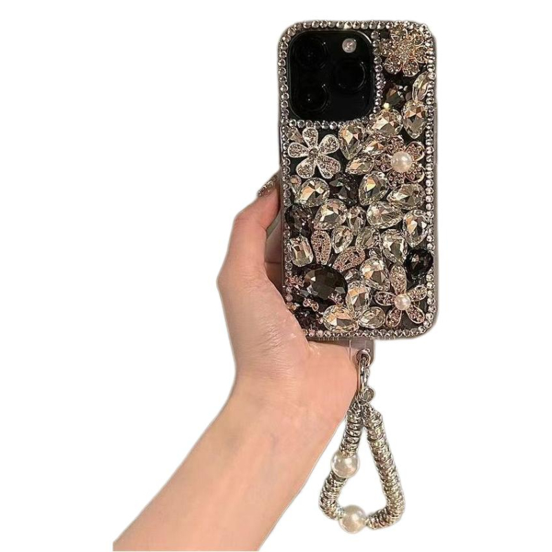 Pre Apple 15Promax kryt na telefón s plným diamantom 16 luxusný ochranný kryt s kamienkami a králikom 15pro 13 náramok 14