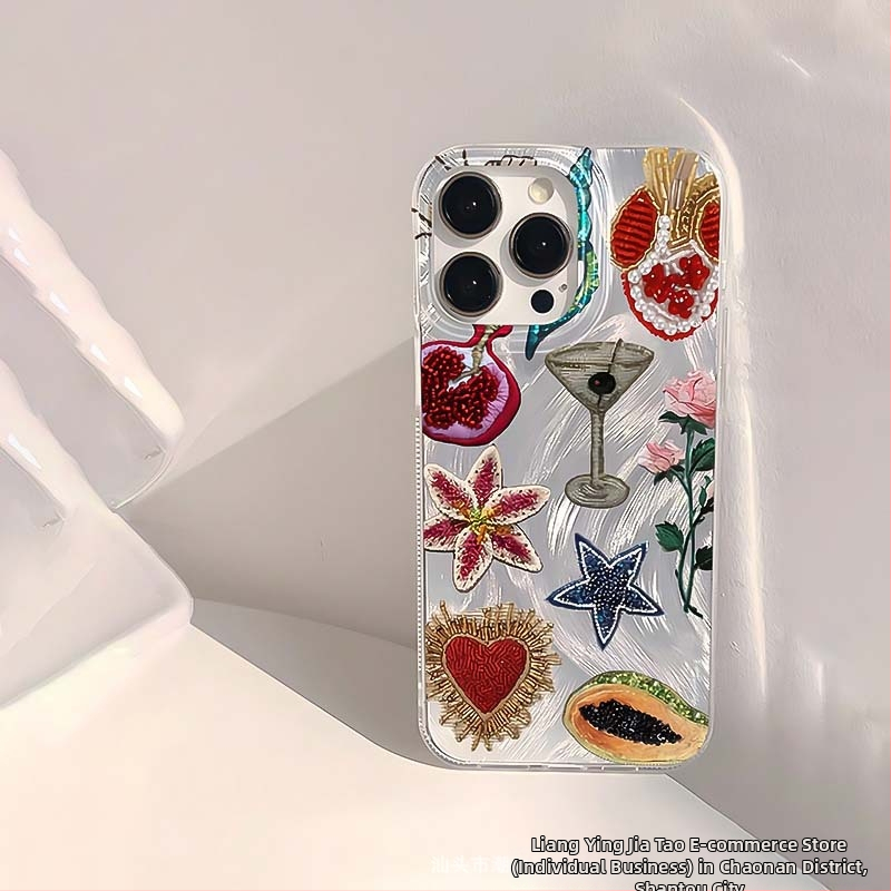 Granatų ir vyšnių kokteilio dėklas, tinkantis „iPhone 11/12/13 Advanced XS“ „Apple 14/15/16 Promax“ telefonams