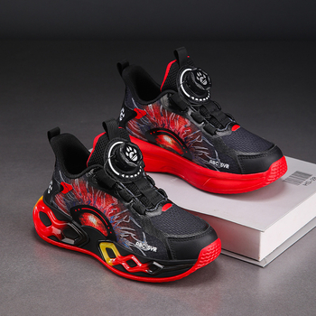 Παιδικό αναπνεύσιμο αθλητικό παπούτσι με πλέγμα 2025 άνοιξη και φθινόπωρο, νέα μεγάλα παπούτσια για αγόρια με κουμπιά, παιδικά παπούτσια μπάσκετ