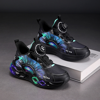 Παιδικό αναπνεύσιμο αθλητικό παπούτσι με πλέγμα 2025 άνοιξη και φθινόπωρο, νέα μεγάλα παπούτσια για αγόρια με κουμπιά, παιδικά παπούτσια μπάσκετ