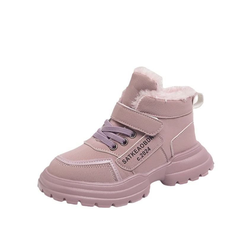 Bērnu ar vilnas oderi sabiezināti kokvilnas sniega zābaki 2024. gada ziemas jauni zēnu un meiteņu silti Martina zābaki, virsdrēbju kokvilnas apavi