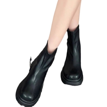 Модни малки корейски модни ботуши за жени 2024 есен и зима нови ботуши Martin с дебел ток, висок ток, елегантни малки къси ботуши