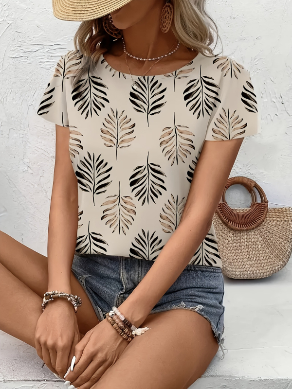 „Amazon“ europietiško ir amerikietiško stiliaus atogrąžų augalų rašto palaidinė moterims, 2025 m. vasara. Nauja apvalia iškirpte europietiško ir amerikietiško stiliaus palaidinė be rankovių.