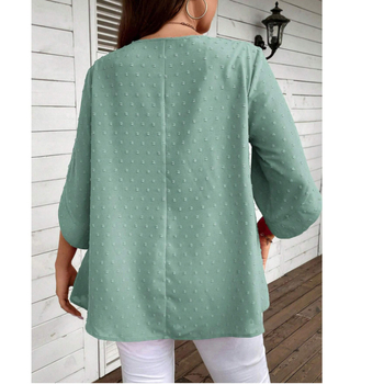 Madingi moteriški marškinėliai 2024 m. pavasariui, nauji, tarpvalstybiniai, užsienio prekybos Europoje ir Amerikoje, „Amazon“ elegantiški, vienspalviai, apvalios iškirptės, septynių taškų rankovių marškinėliai.