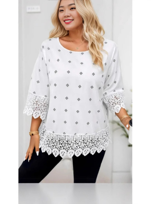 Amazon Independent Station Europska i američka prekogranična 2025 Nova ženska široka plus size majica s okruglim izrezom i printom