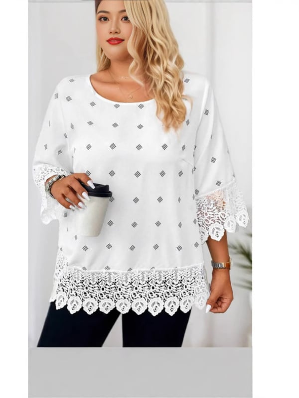 Ανεξάρτητος Σταθμός Amazon European and American Cross-border 2025 New Ladies Loose plus size Στρογγυλή Λαιμόκοψη Τυπωμένο Μπλούζα