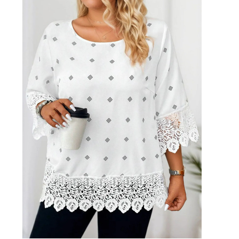 Amazon Independent Station Europska i američka prekogranična 2025 Nova ženska široka plus size majica s okruglim izrezom i printom