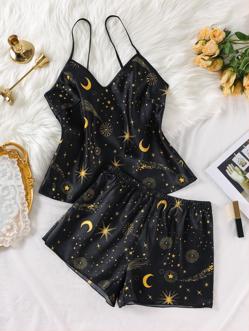 Moteriškos pižamos paaugliams, europietiškos ir amerikietiškos „Amazon“ dirbtinio šilko vasaros nauji seksualūs dirželiai, madingi spausdinti namų drabužiai