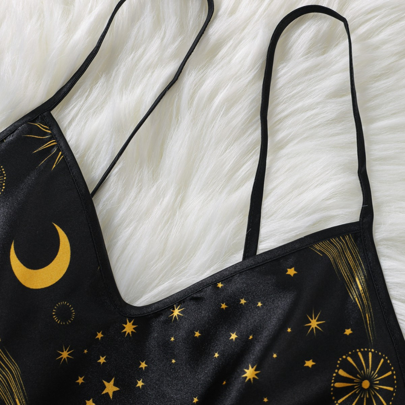 Moteriškos pižamos paaugliams, europietiškos ir amerikietiškos „Amazon“ dirbtinio šilko vasaros nauji seksualūs dirželiai, madingi spausdinti namų drabužiai