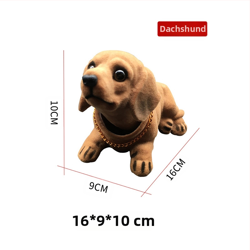 Tiesioginis gamyklinis dervos flocking imitacinių takso purtančios galvos šuns automobilio papuošalų tiekimas. Automobilių aksesuarai imitaciniai šunų papuošalai.