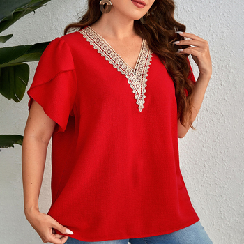 Ексклузивно за трансгранична продажба на елегантна дамска риза с V-образно деколте и дантелени ръкави от европейски и американски производители, Amazon Independent Station, най-продаваните експлозии.