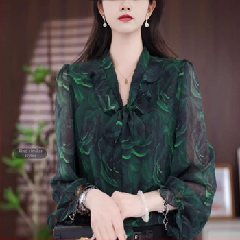 Поколение коса пролет и лято нова дамска риза с дълъг ръкав, моден темперамент, печат Joker малка риза, дрехи, дамско облекло