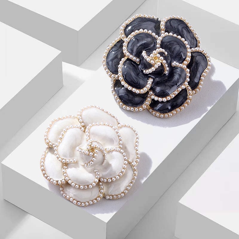 Broșă de perle Camellia retro europeană și americană pentru femei, cataramă metalică de mătase pentru prosop, cu corsaj cu diamant, drăguț, mare, PIN, accesorii de bijuterii