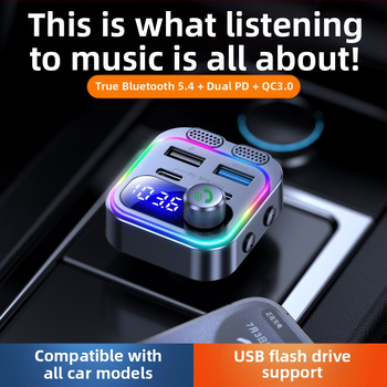Novi automobilski Bluetooth FM player sa šarenim svjetlom atmosfere, automobilski Bluetooth MP3 player PD30W+Qc18W