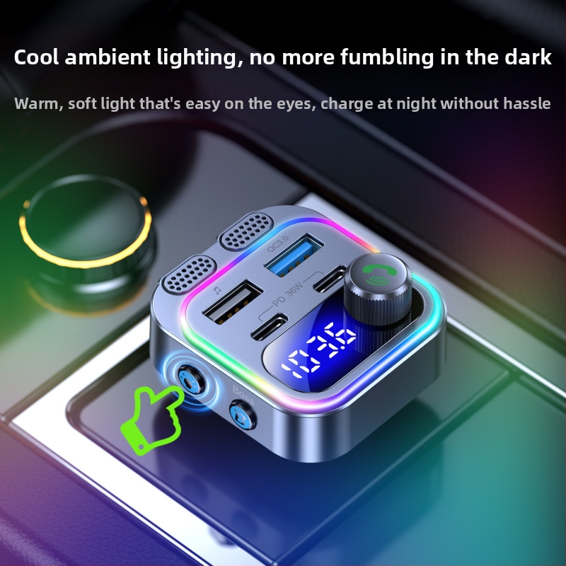 Нов автомобилен Bluetooth FM плейър с цветна атмосфера, светлинен Bluetooth Mp3 плейър Pd30W+Qc18W