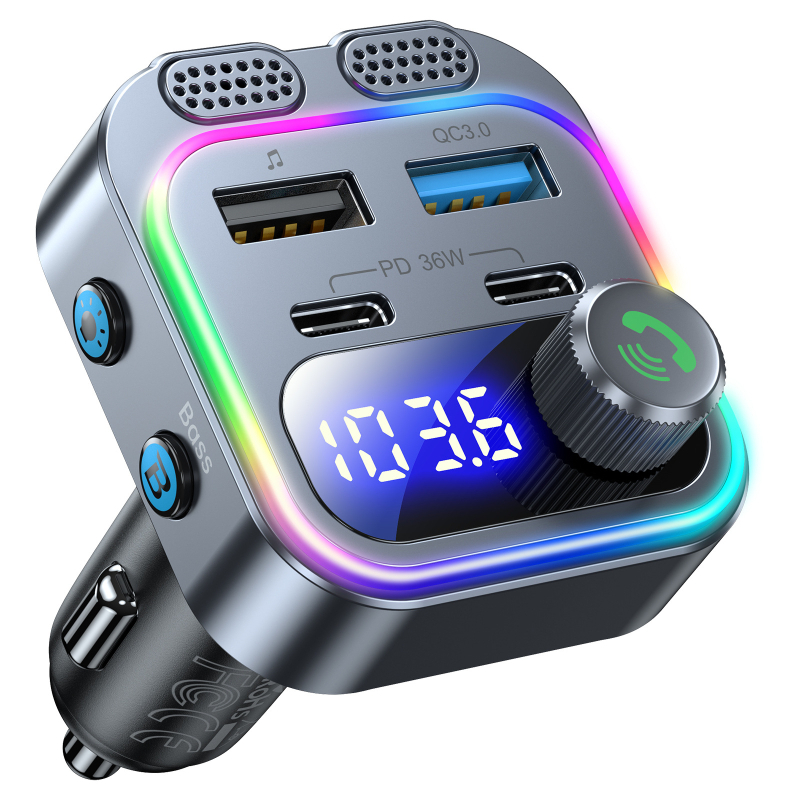 Novi automobilski Bluetooth FM player sa šarenim svjetlom atmosfere, automobilski Bluetooth MP3 player PD30W+Qc18W