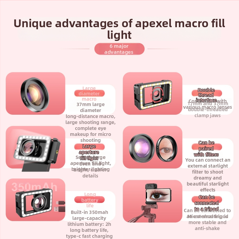 Производител на едро за мобилни телефони, макро запълваща светлина с висока разделителна способност, татуировка на вежди, мигли, сукулентен маникюр, насекоми, бижута, снимане на живо