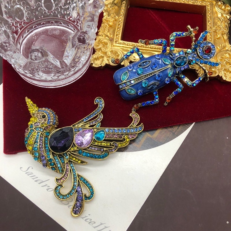 Prabangūs „Creative Micro“ safyro lašo glazūros vabalo spalvos brangakmenio deimanto paukščio segtuko retro stiliaus sendintos sagės aksesuarai