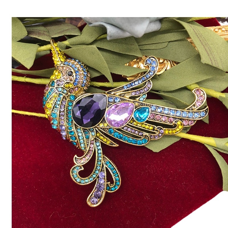 Prabangūs „Creative Micro“ safyro lašo glazūros vabalo spalvos brangakmenio deimanto paukščio segtuko retro stiliaus sendintos sagės aksesuarai