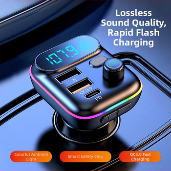 Automobilski Bluetooth MP3 player FM odašiljač PD 18W QC3.0 brzi punjač sa šarenim svjetlima