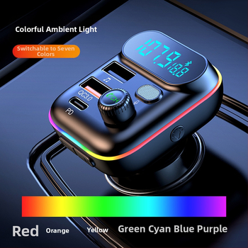 Automobilski Bluetooth MP3 player FM odašiljač PD 18W QC3.0 brzi punjač sa šarenim svjetlima