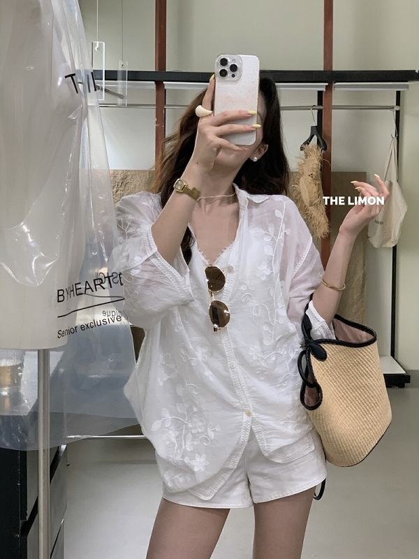 „Limon Lemon Green Tea“ vasaros mados dizainas, tingus, laisvas liekninamasis įvaizdis, universalūs siuvinėti marškinėliai nuo saulės moterims.