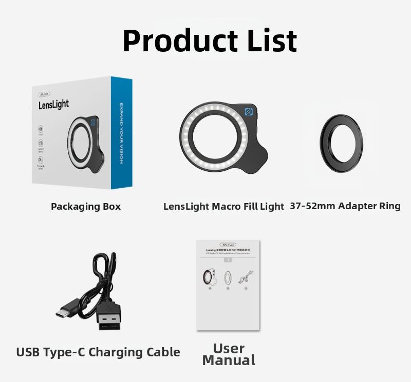 APEXEL мобилен телефон макро светлина за запълване красота нокти зеница снимка бижута идентификация запълваща светлина 37-52 мм резбова връзка