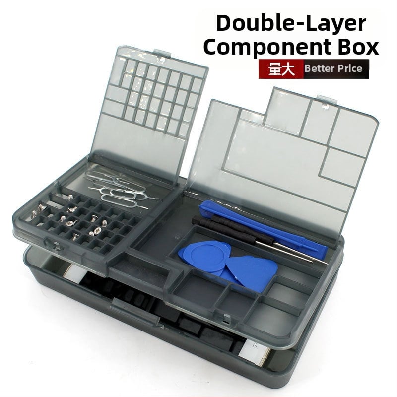 Repararea telefoanelor mobile, cutie de depozitare a componentelor dublu strat, cu șuruburi digitale pentru componente, organizare de scule, depozitare DIY