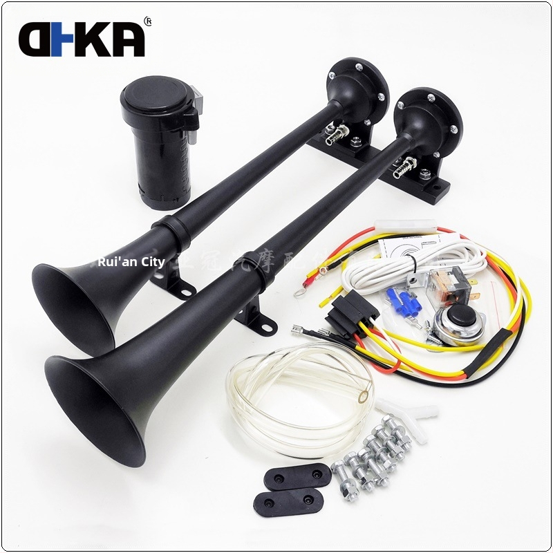 DHKA Aaguan-as048bu spot 12V двутръбна електрическа помпа клаксон черен хромиран клаксон за камион