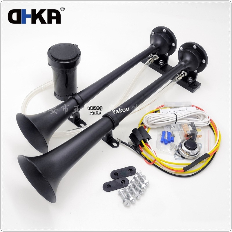 DHKA Aaguan-as048bu spot 12V двутръбна електрическа помпа клаксон черен хромиран клаксон за камион