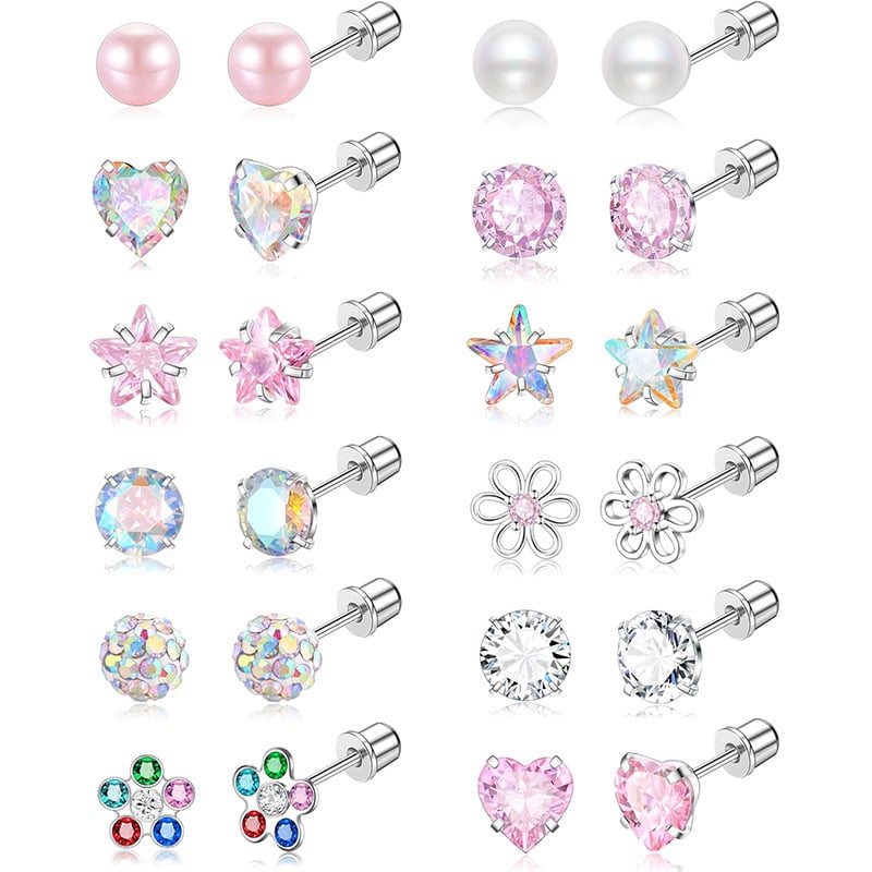 Amazon Hot New Set de 12 perechi de cercei Bullet Cercei pentru femei Cercei pentru copii Bijuterii Piercing