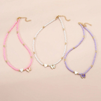 Aliexpress Cross-Border Νέο Κολιέ Εξατομικευμένο Μποέμ Στυλ Ρυζιού Χάντρα Κλειδαριάς Αλυσίδα Ευέλικτο Κολιέ Super Fairy Πεταλούδας