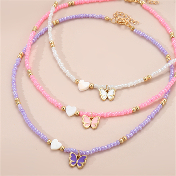 Aliexpress Cross-Border Νέο Κολιέ Εξατομικευμένο Μποέμ Στυλ Ρυζιού Χάντρα Κλειδαριάς Αλυσίδα Ευέλικτο Κολιέ Super Fairy Πεταλούδας
