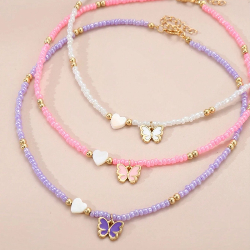 „Aliexpress“ tarpvalstybinis naujas asmeninis bohemiško stiliaus ryžių karoliukų raktikaulio grandinėlės vėrinys, universalus drugelio superfėjos vėrinys