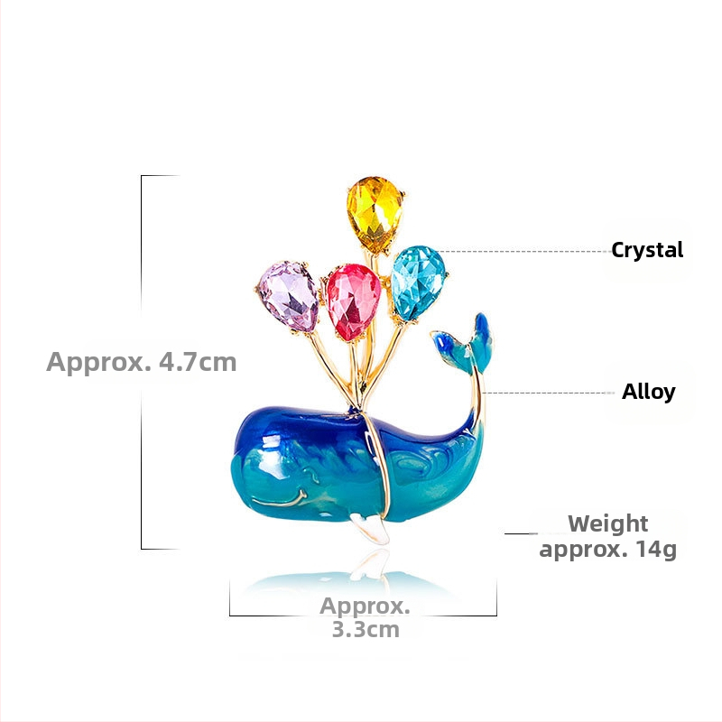 Kreslená kreslená spoveď balón modrá veľryba brošňa Južná Kórea roztomilé dievča temperament pin cheongsam kabát doplnky