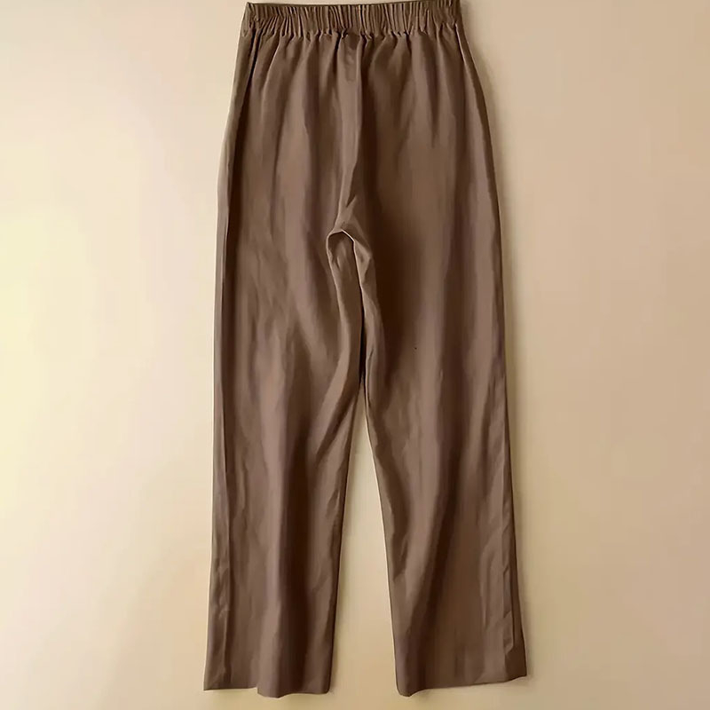 Kelnės pavasariui ir vasarai, vientisos spalvos, tiesaus kirpimo, laisvalaikio, suvarstomos, aukštu juosmeniu, plačios, laisvos, priglundančios, moteriškos kelnės.